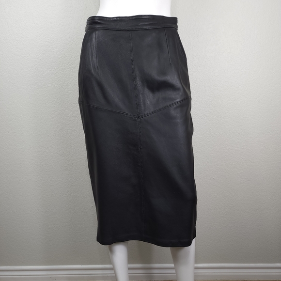Source Unknown Dresses & Skirts - Vintage Retro Black Leather Pencil Womens Skirt Front Pockets Size 12